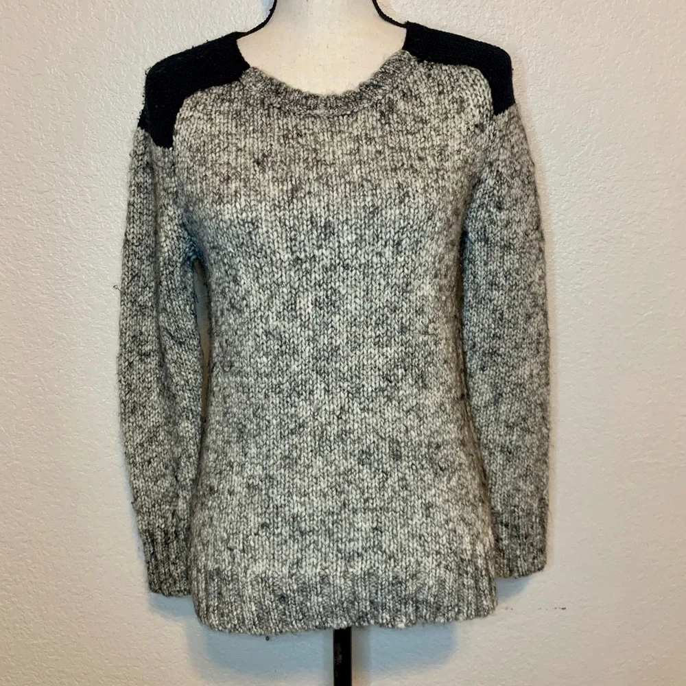 J. Crew Wool & Mohair Sweater Black & White Marled Colorblock Shoulders Small